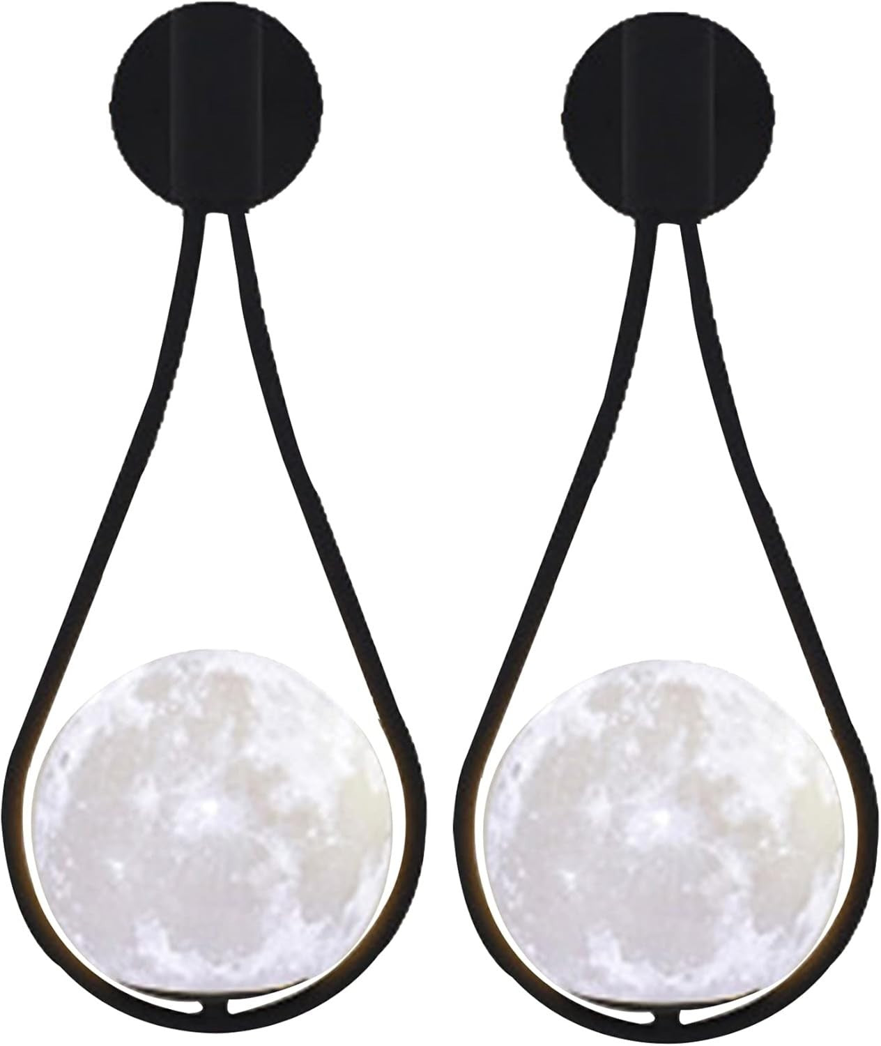 Modern Moon Wall Lights Set of 2 – Black Frame, Warm LED for Bedroom