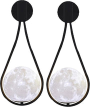 Modern Moon Wall Lights Set of 2 – Black Frame, Warm LED for Bedroom
