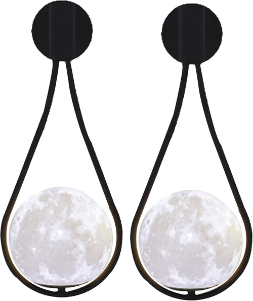 Modern Moon Wall Lights Set of 2 – Black Frame, Warm LED for Bedroom