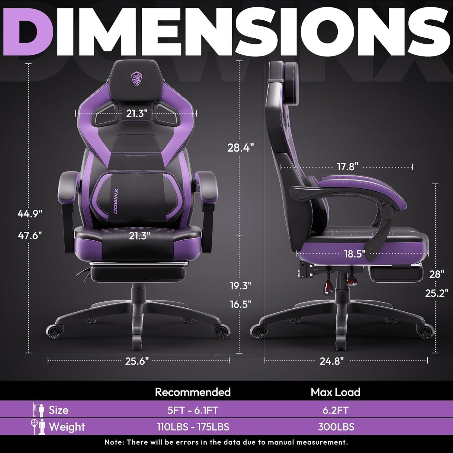 Gaming Chair Wide Back Ergonomic Office Desk Recliner Footrest Purple Leather