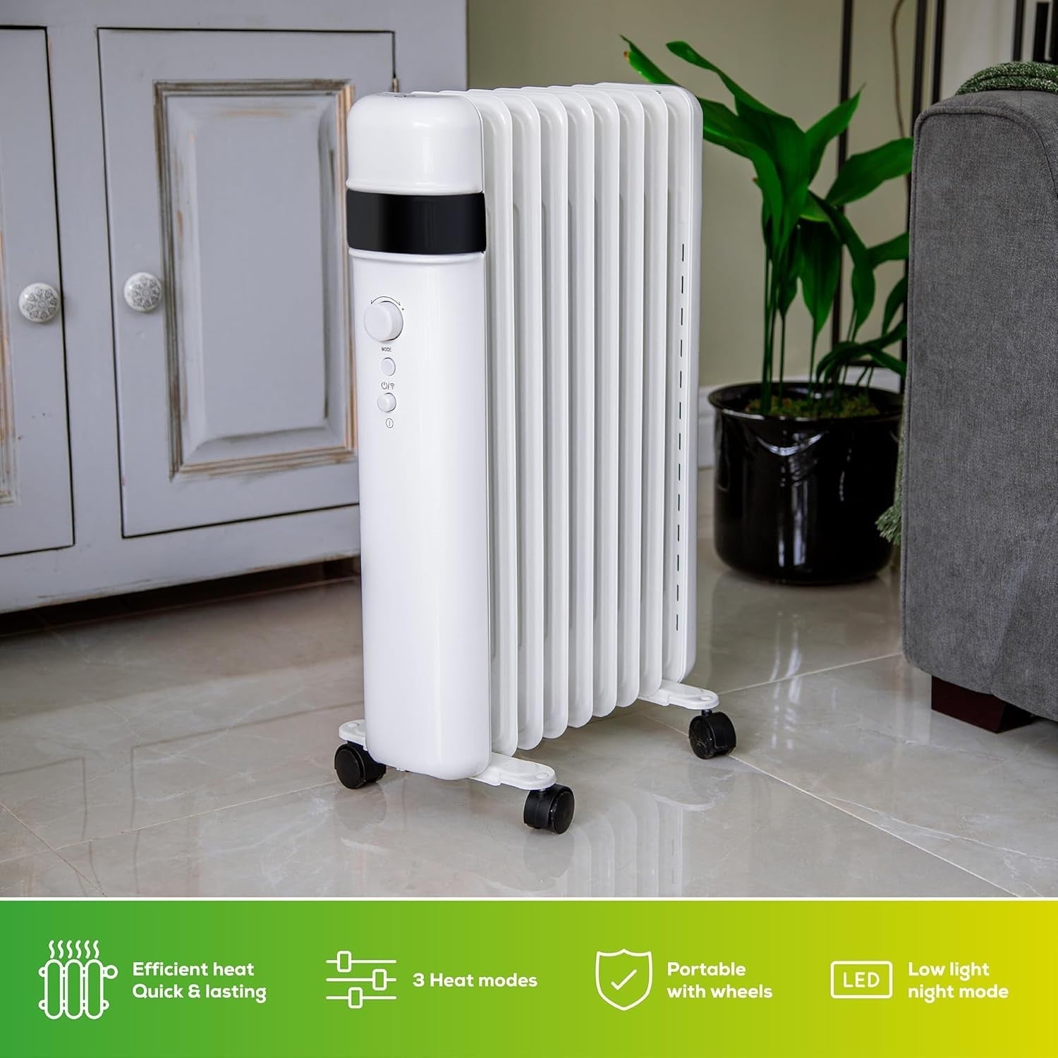 Smart 1500W Oil Radiator WiFi App Control Alexa Google Siri Timer