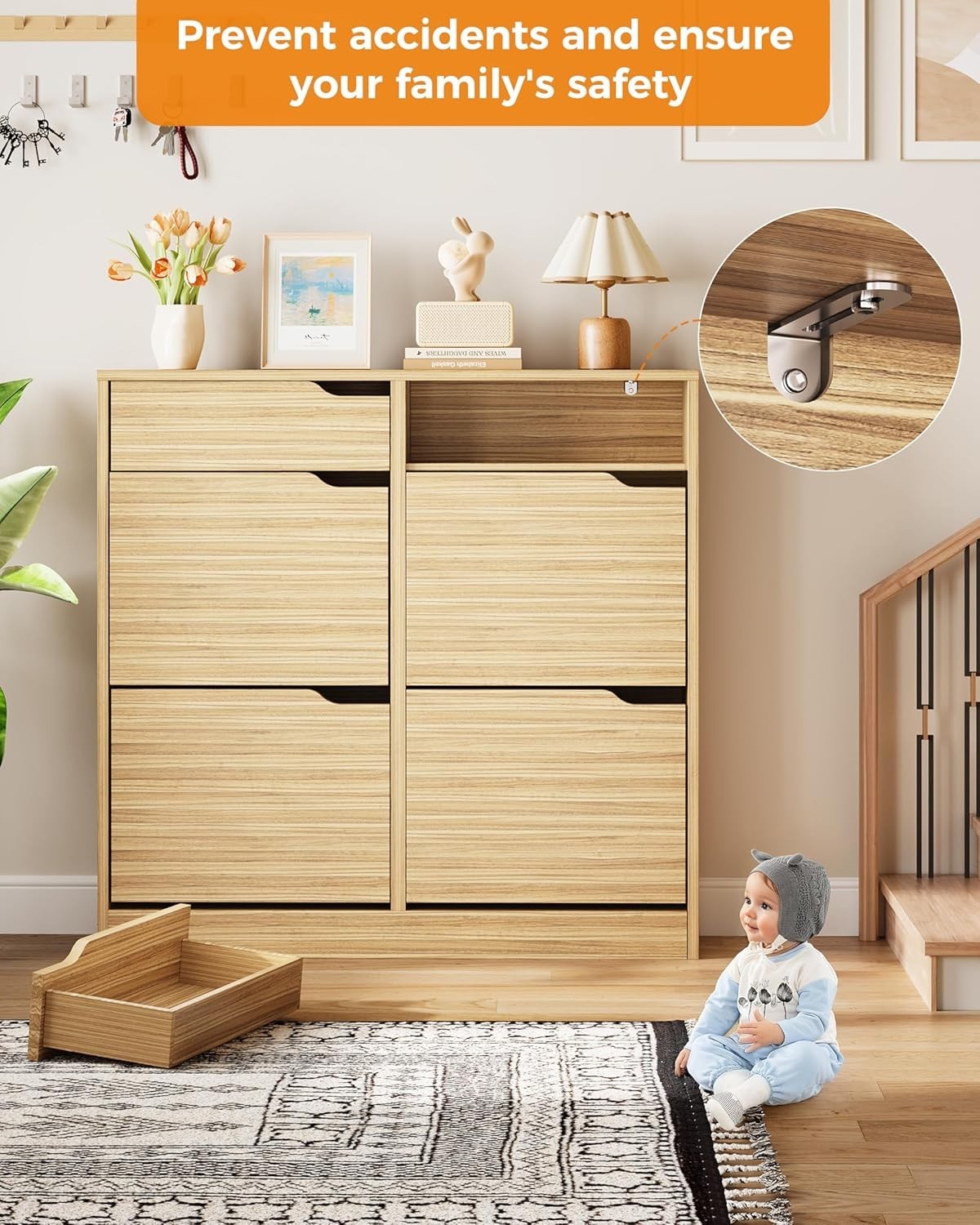 Wood Shoe Cabinet with 4 Flip Drawers & 2 Storage Drawers – Slim Hallway Unit