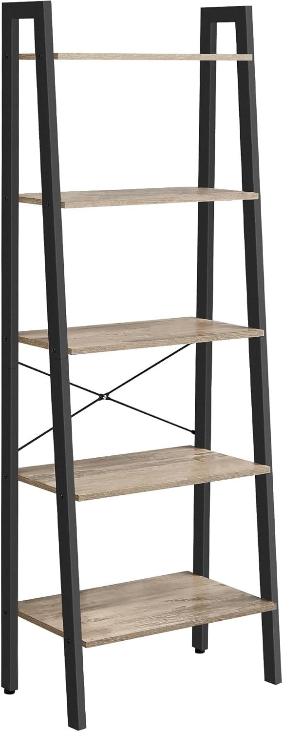 5-Tier Industrial Ladder Shelf Bookcase Storage Rack Space-Saving Unit