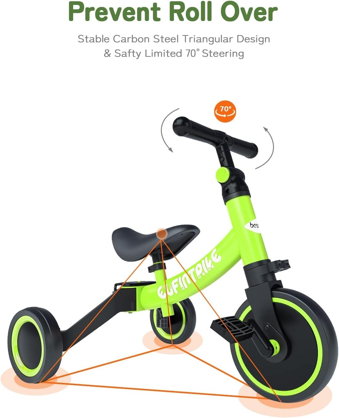 5 In 1 Toddler Tricycle Balance Bike Kids Ride On Removable Pedals Green