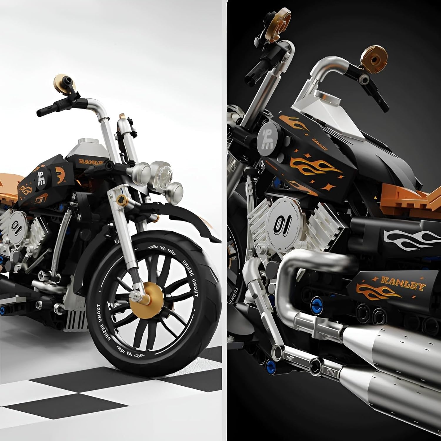 445-Piece Retro Motorcycle Model Kit with Chain Drive & Custom Stickers
