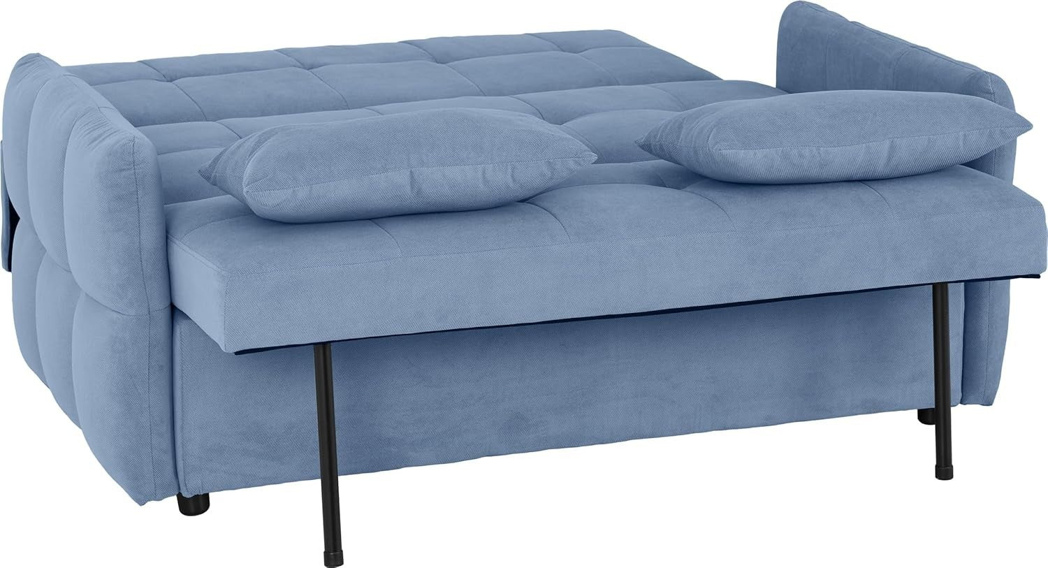 2 Seater Blue Sofa Bed Pull Out Guest Bed Sleeper Couch for Small Spaces