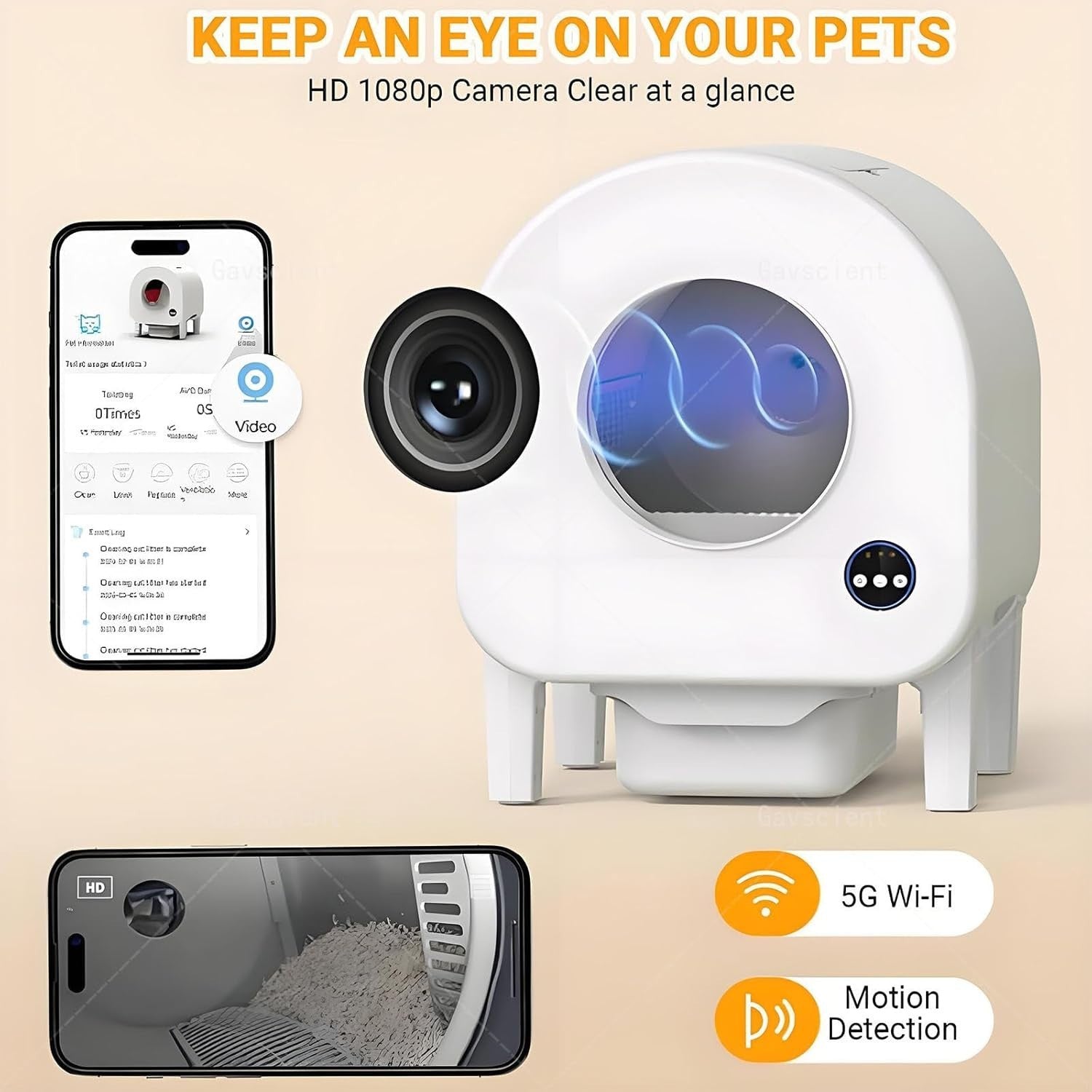 Self Cleaning Cat Litter Box Camera APP Control 75L Multi Cat Smart