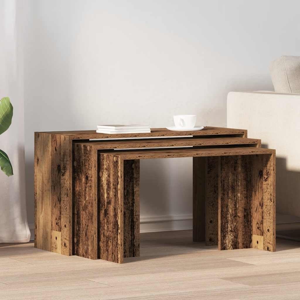 Modern Nesting End Side Tables Set of 2 Rectangular Walnut Wood Stackable Old Wo