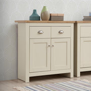 Compact Cream Oak Sideboard 2 Doors 2 Drawers Storage Cabinet Modern Wood