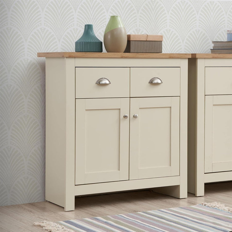 Compact Cream Oak Sideboard 2 Doors 2 Drawers Storage Cabinet Modern Wood