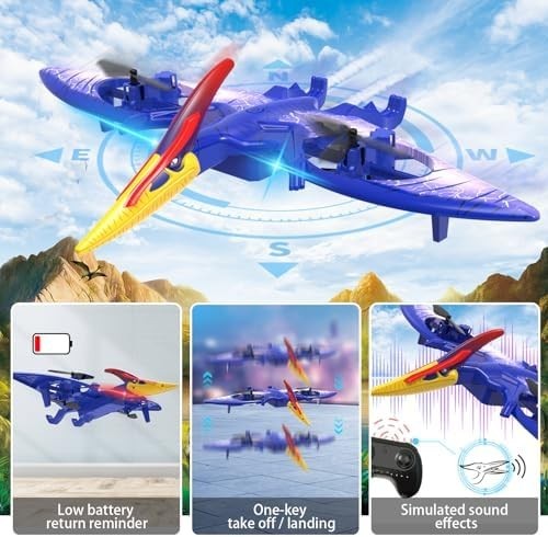 RC Dinosaur Drone for Kids Boys 8-12, Remote Control Plane, USB Rechargeable