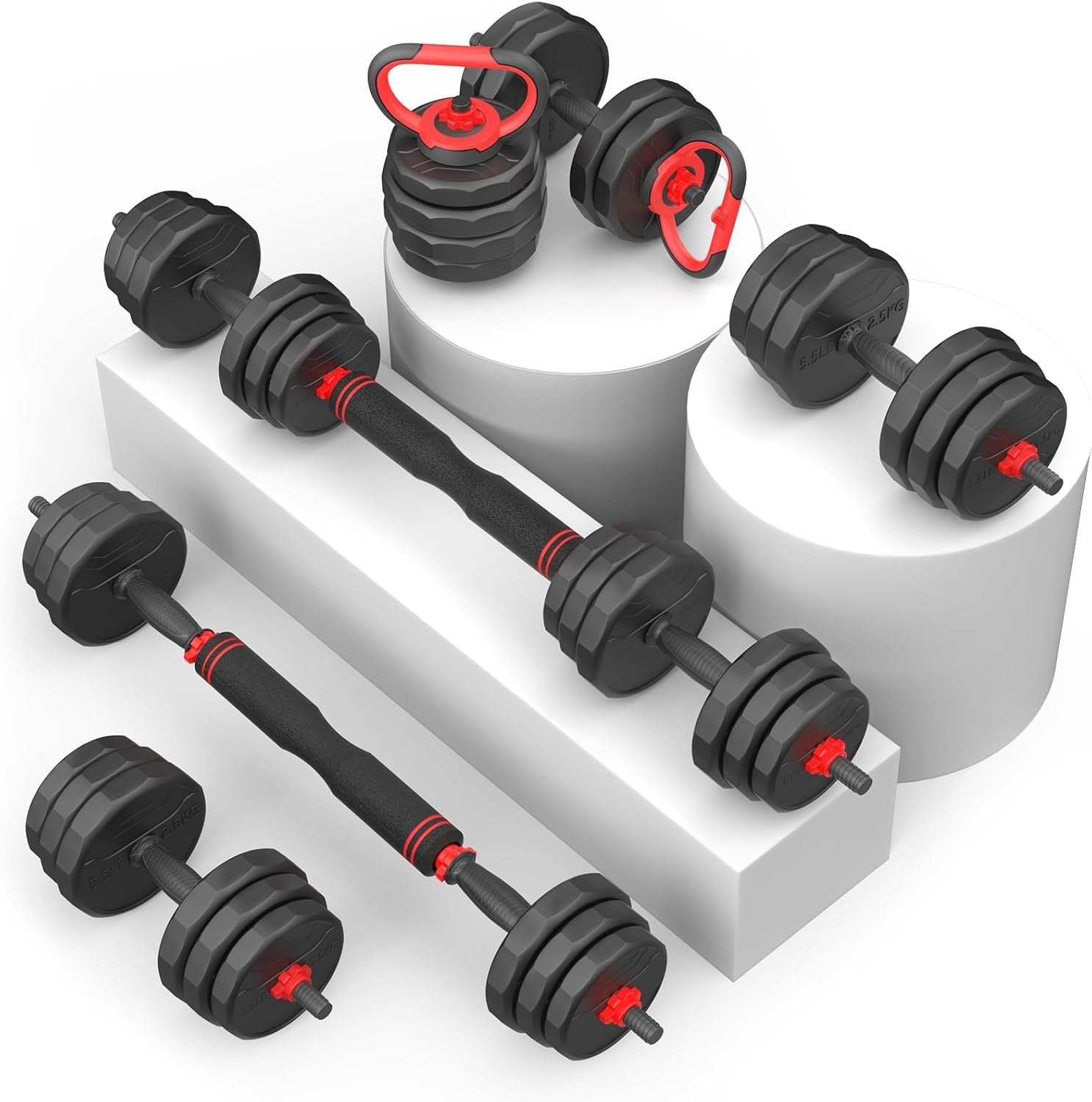 Adjustable Dumbbells Set 3 in 1 55–90LB Barbell Kettlebell Home Gym