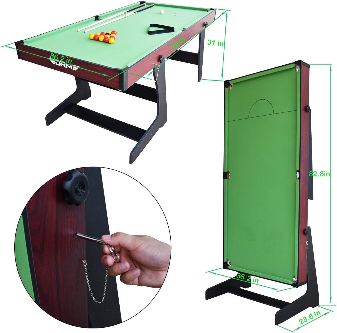 6FT Folding Snooker Pool Table Set Space Saving Billiards w Accessories