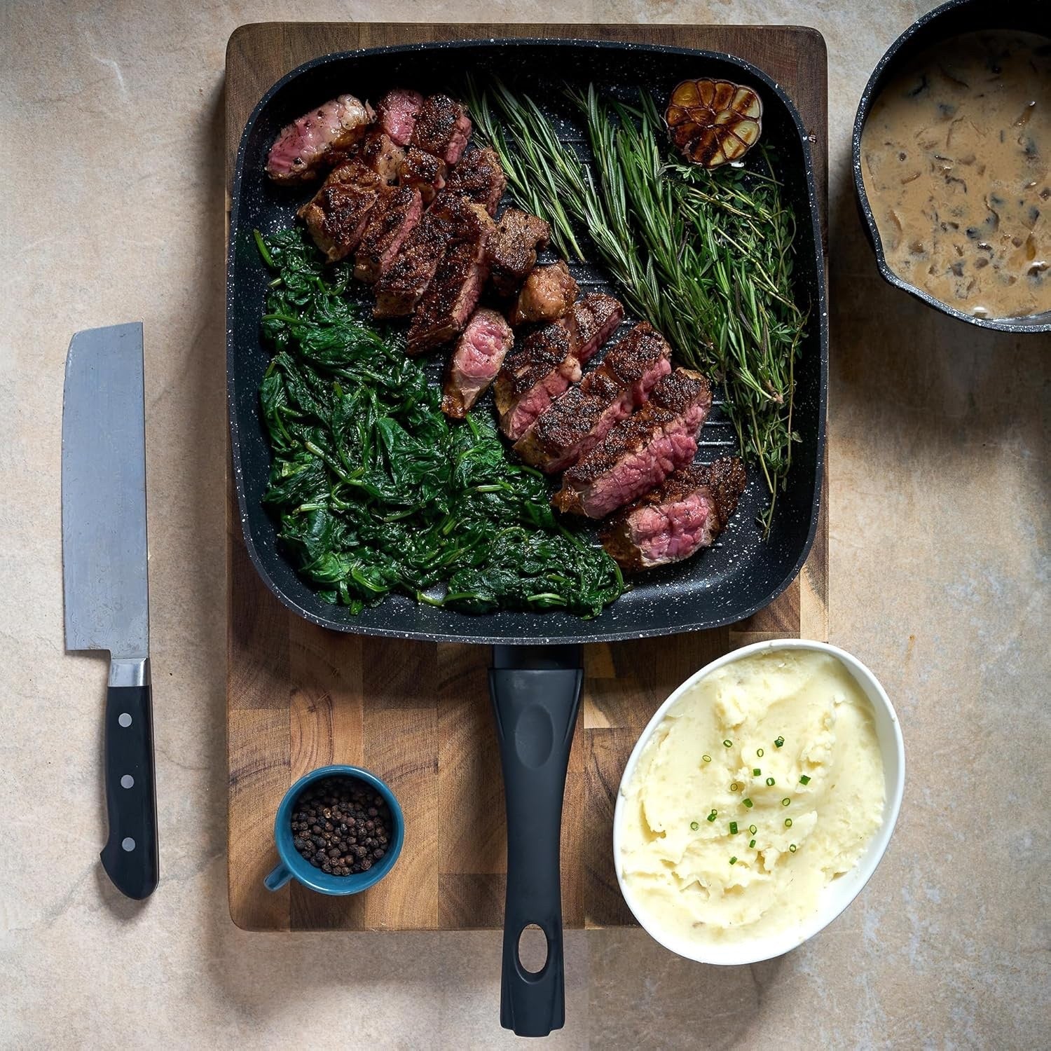 28cm Black Marble Non-Stick Griddle Pan Induction Safe with Cool Touch Handle