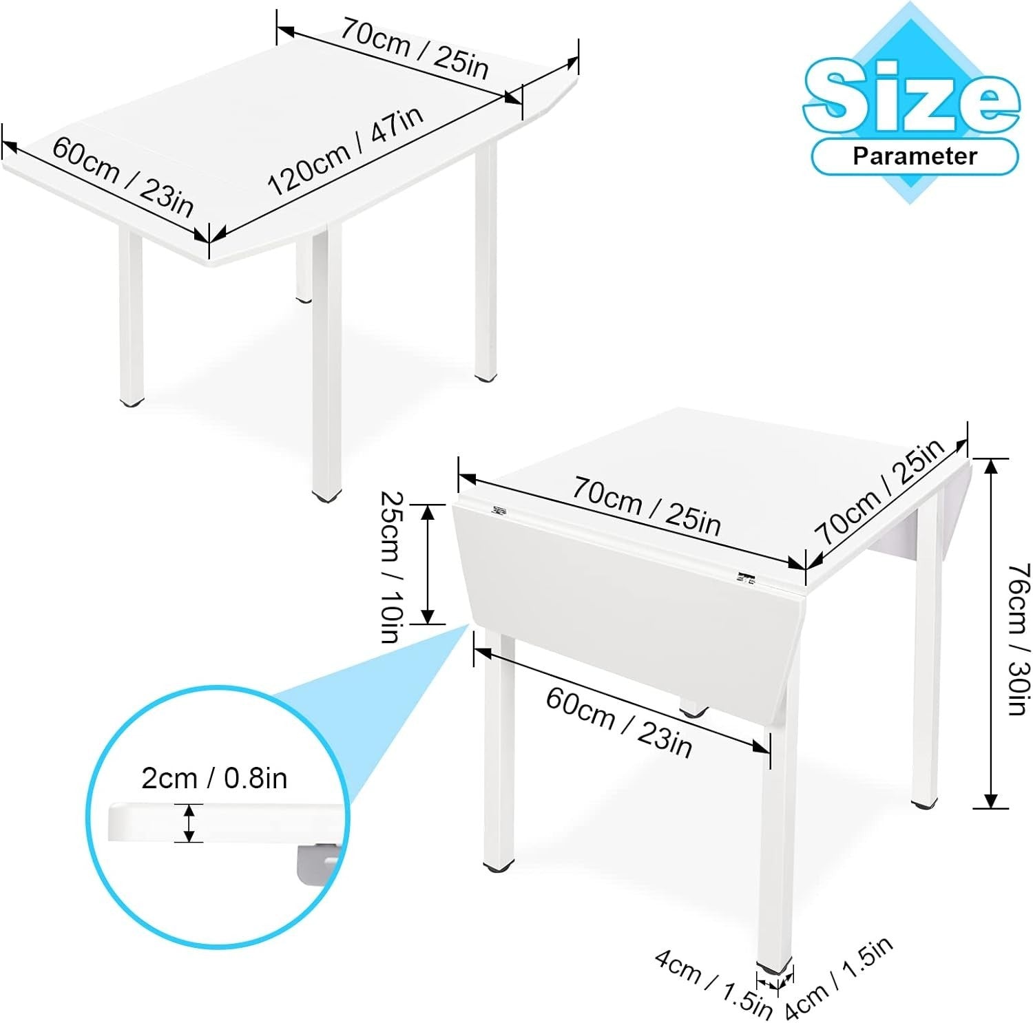 Space-Saving White Drop Leaf Dining Table & 4 Grey PU Leather Chairs Set