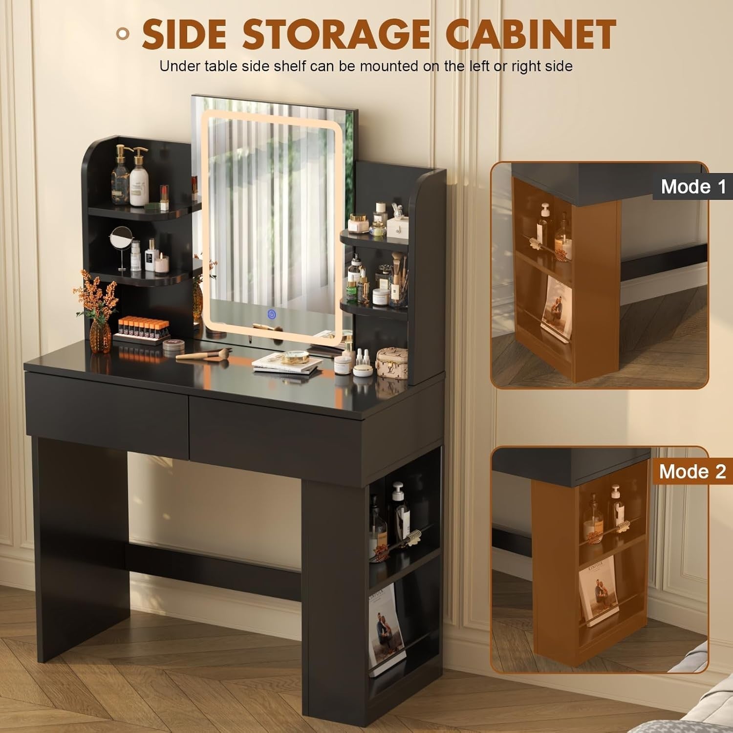 Vanity Dressing Table with LED Mirror Makeup Desk 2 Drawers & Linen Stool