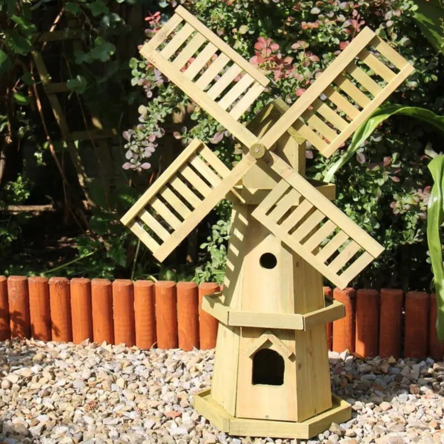 Extra Large Wooden Windmill – Garden Ornament Beige Pine Wood Easy Assembly