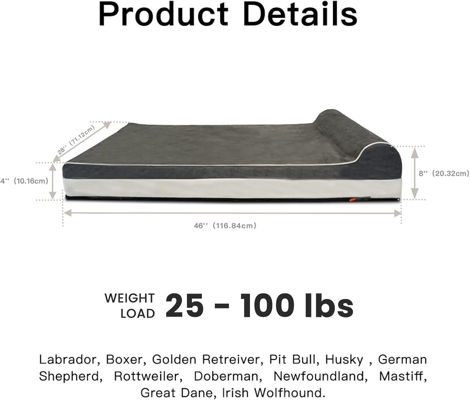Large Orthopedic Memory Foam Dog Bed 46x28x8in Washable