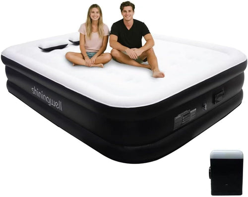 Double Air Mattress with Built-In Pump, Flocked Surface & Carry Bag