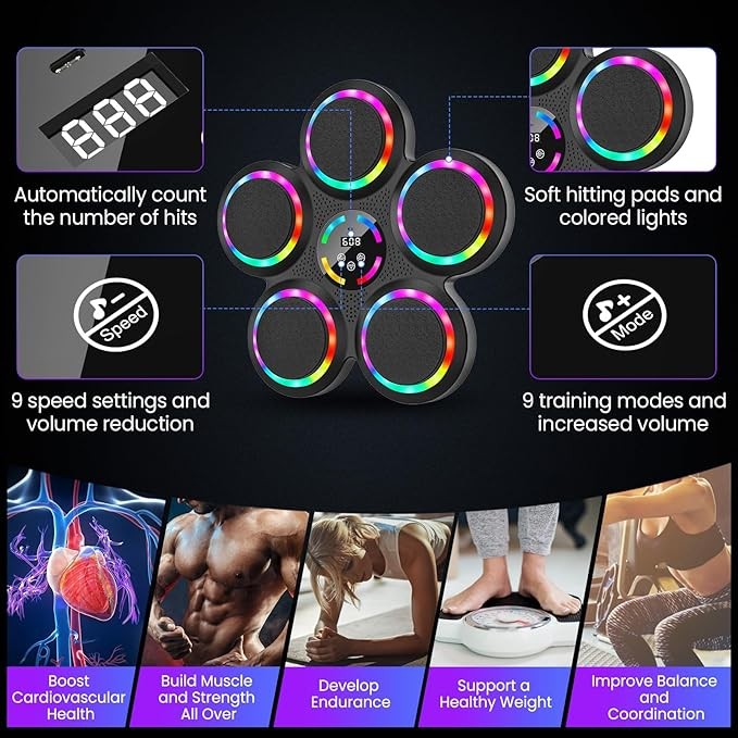 Music Boxing Machine LED Punch Pad Bluetooth Wall Mounted Home Fitness Trainer