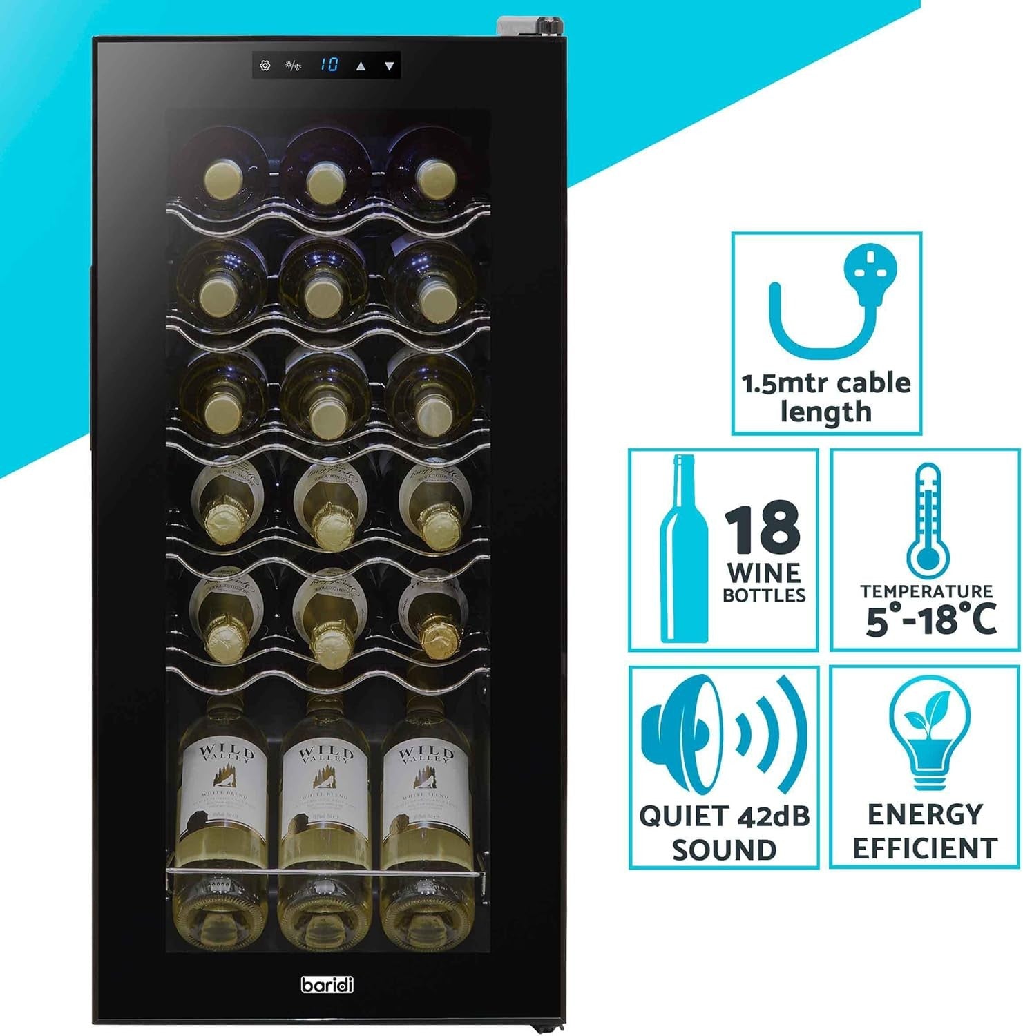 18 Bottle Wine Cooler Fridge Digital Touch Control LED Quiet Freestanding