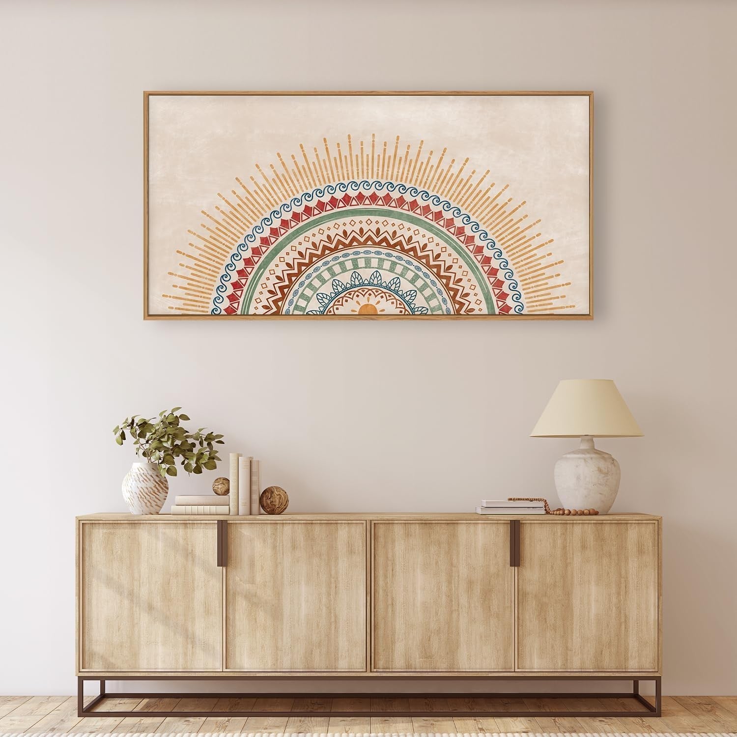 Boho Sun Framed Canvas Wall Art Mid Century Modern Geometric Print 20x40