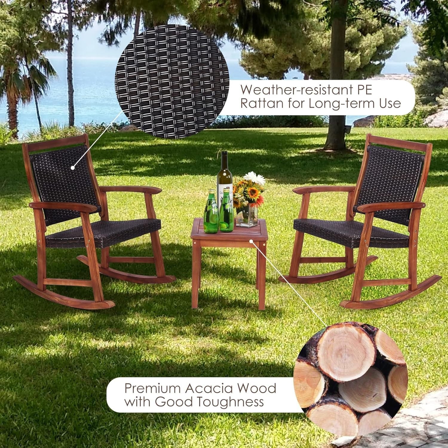 3-Piece Outdoor Rocking Chair Set with Table – Comfortable Patio Bistro
