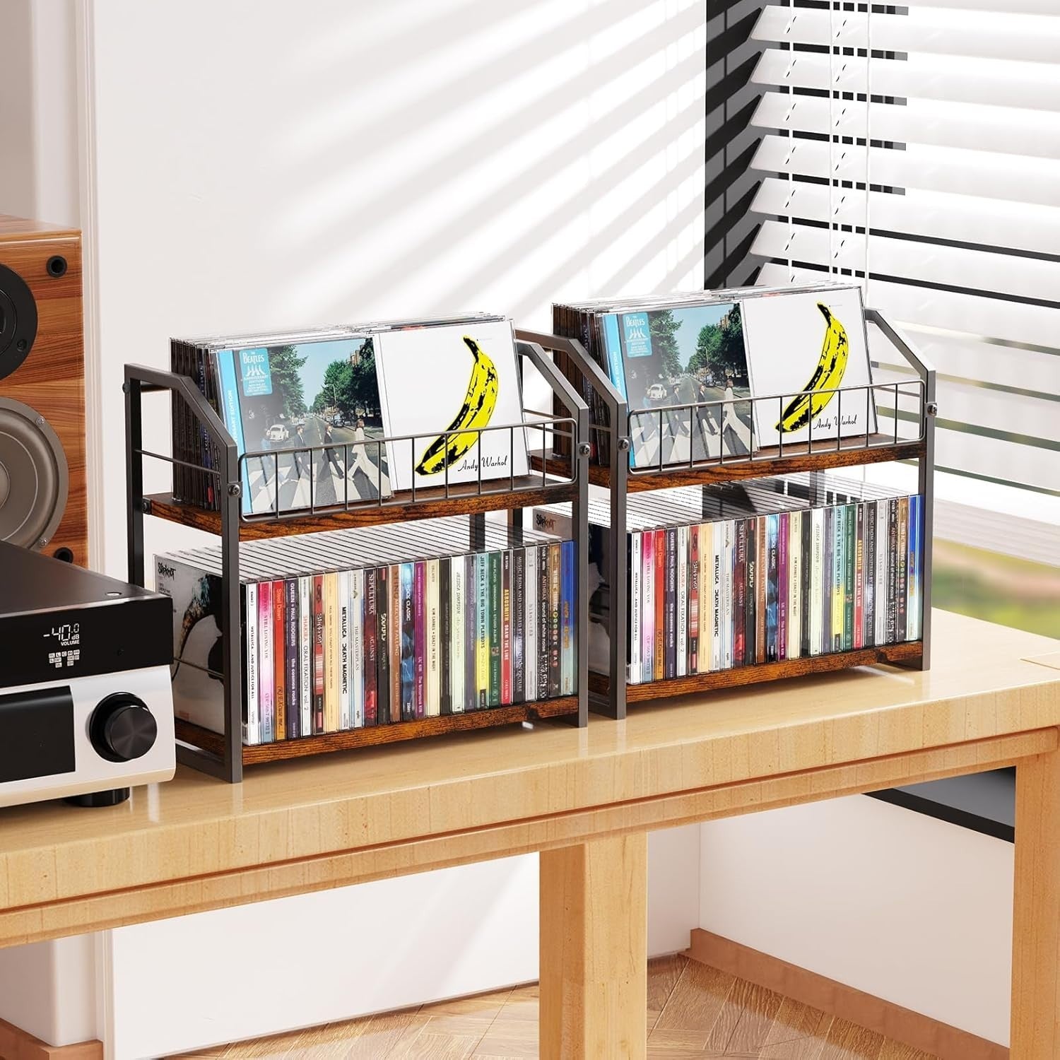 2 Tier CD Vinyl Record Storage Rack Desktop Organizer Holds 56 Discs
