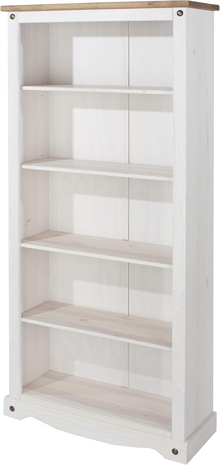 Solid Pine 5 Tier Tall Bookcase Wooden Storage Shelves White
