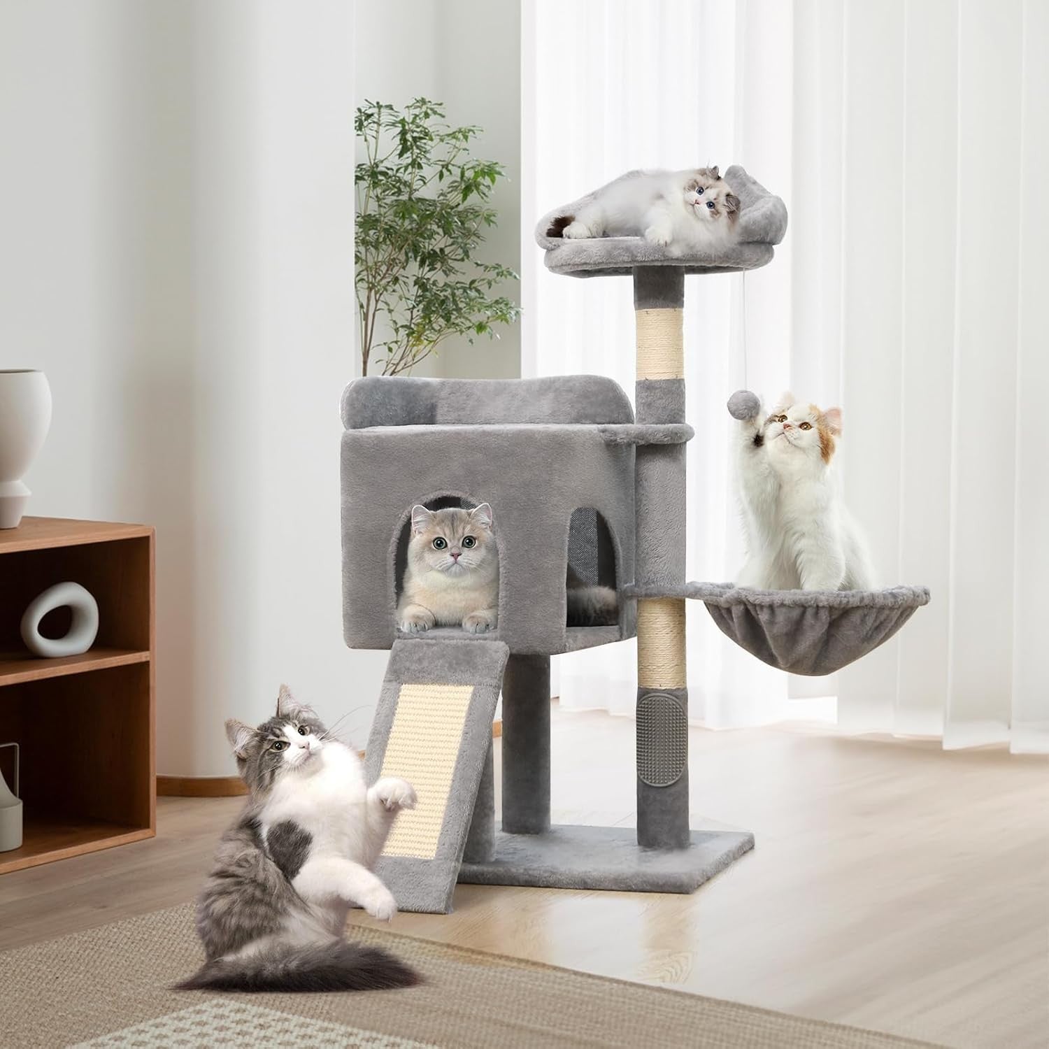 Cat Scratching Post Tower with Condo Hammock Sisal Posts Multi Level