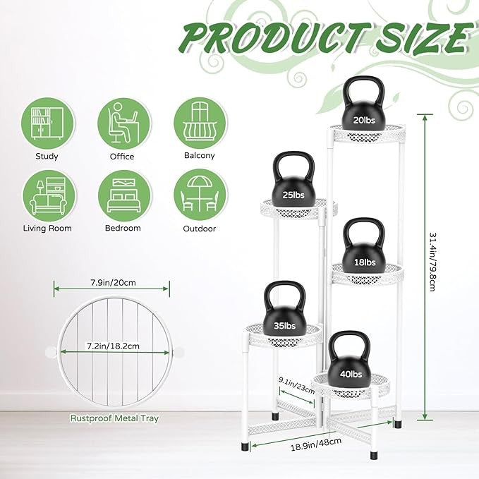 5 Tier White Metal Plant Stand Indoor Outdoor Corner Tall Flower Display Rack