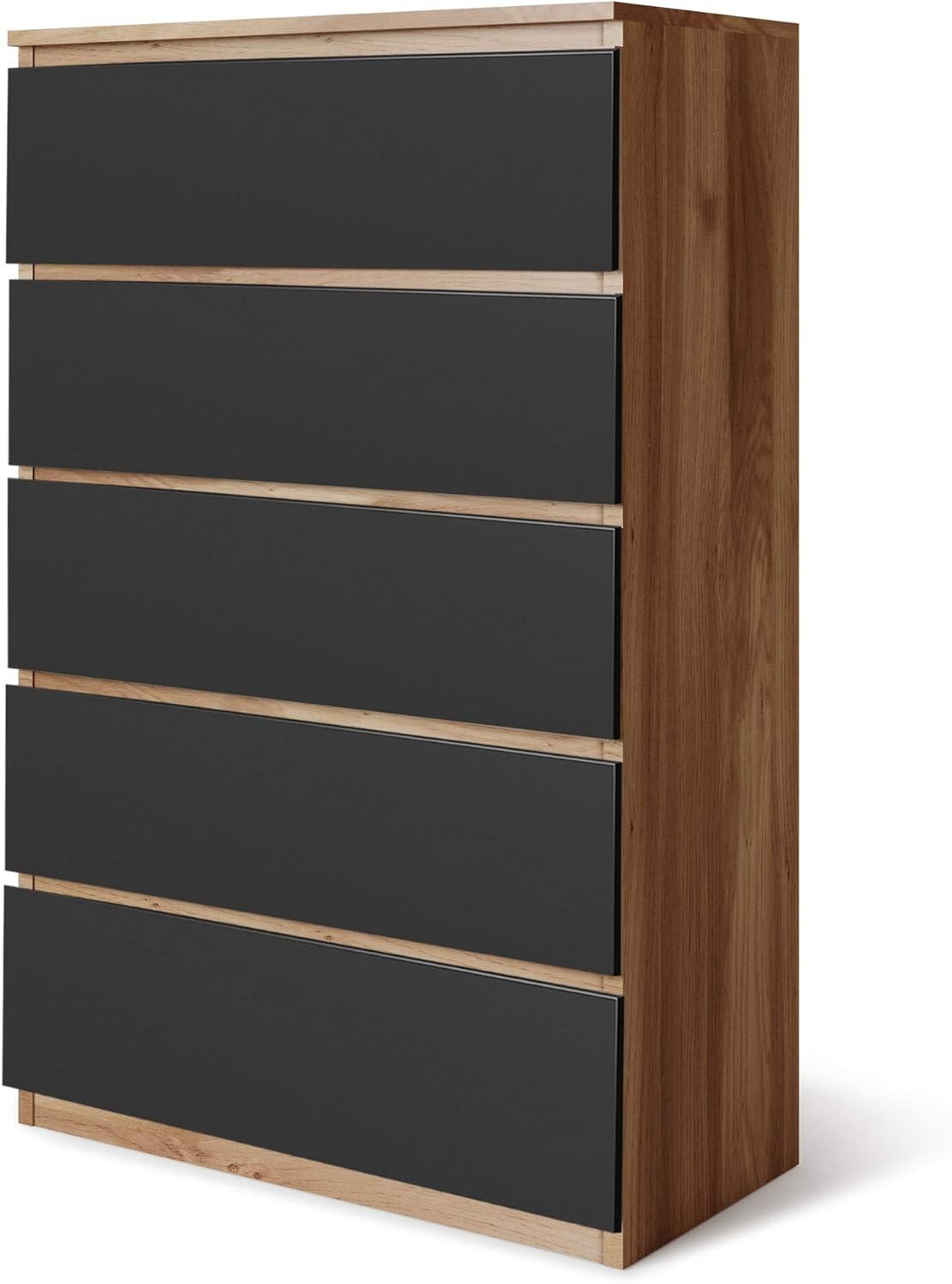 5 Drawer Chest Oak Black Bedroom Storage Cabinet Tall Modern Slim Unit