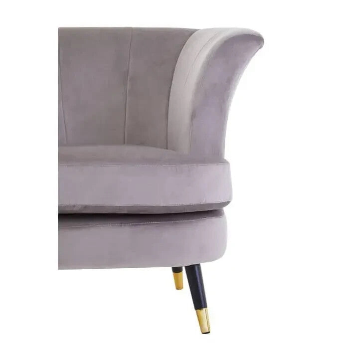 Mink Velvet Curved Accent Chair Scalloped Back Gold Tip Legs Armchair Seat