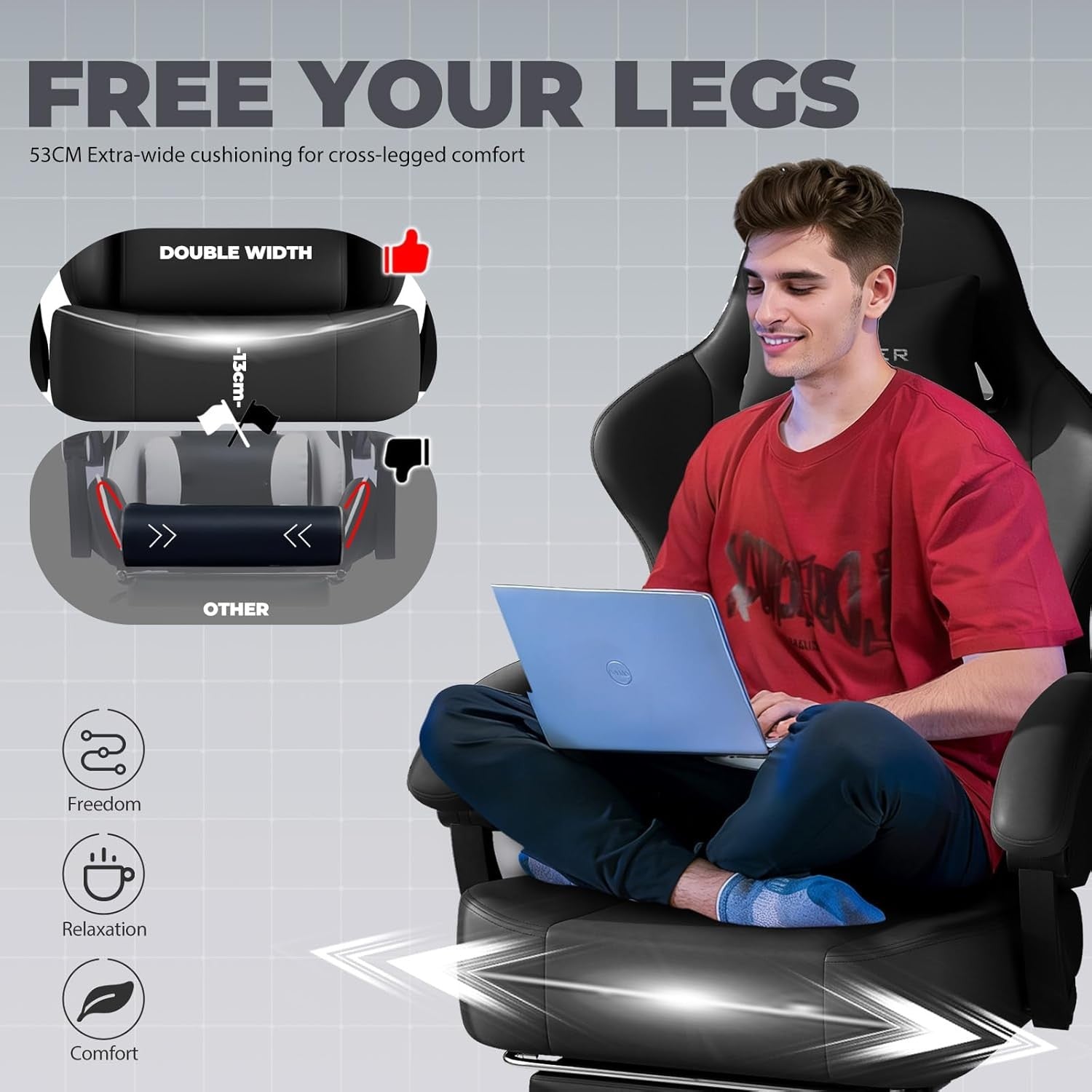 Ergonomic Gaming Chair w/ Footrest Reclining Faux Leather Black