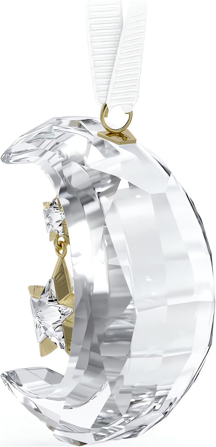 Luxury Crystal Moon Ornament 200-Facet Hanging Decor with Gold Star Accent