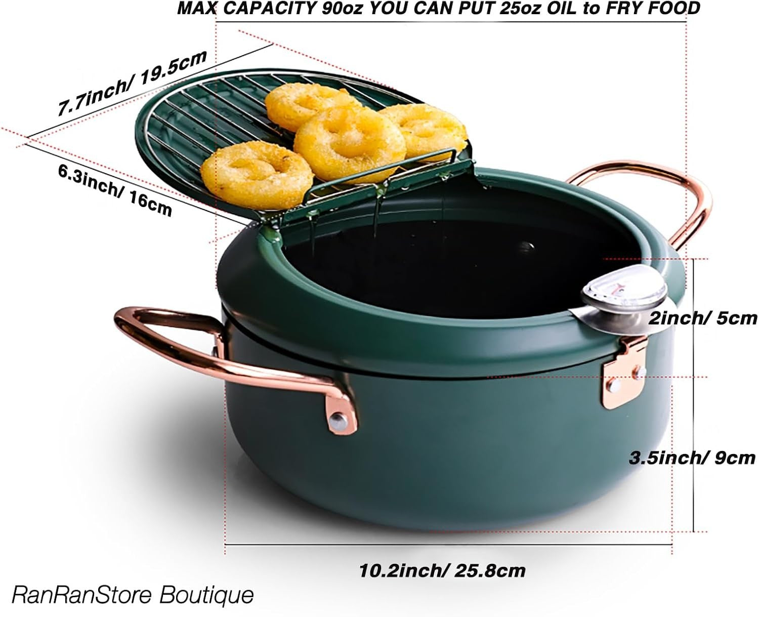Large Japanese Tempura Frying Pot 3.5L 10.2in Nonstick Thermometer
