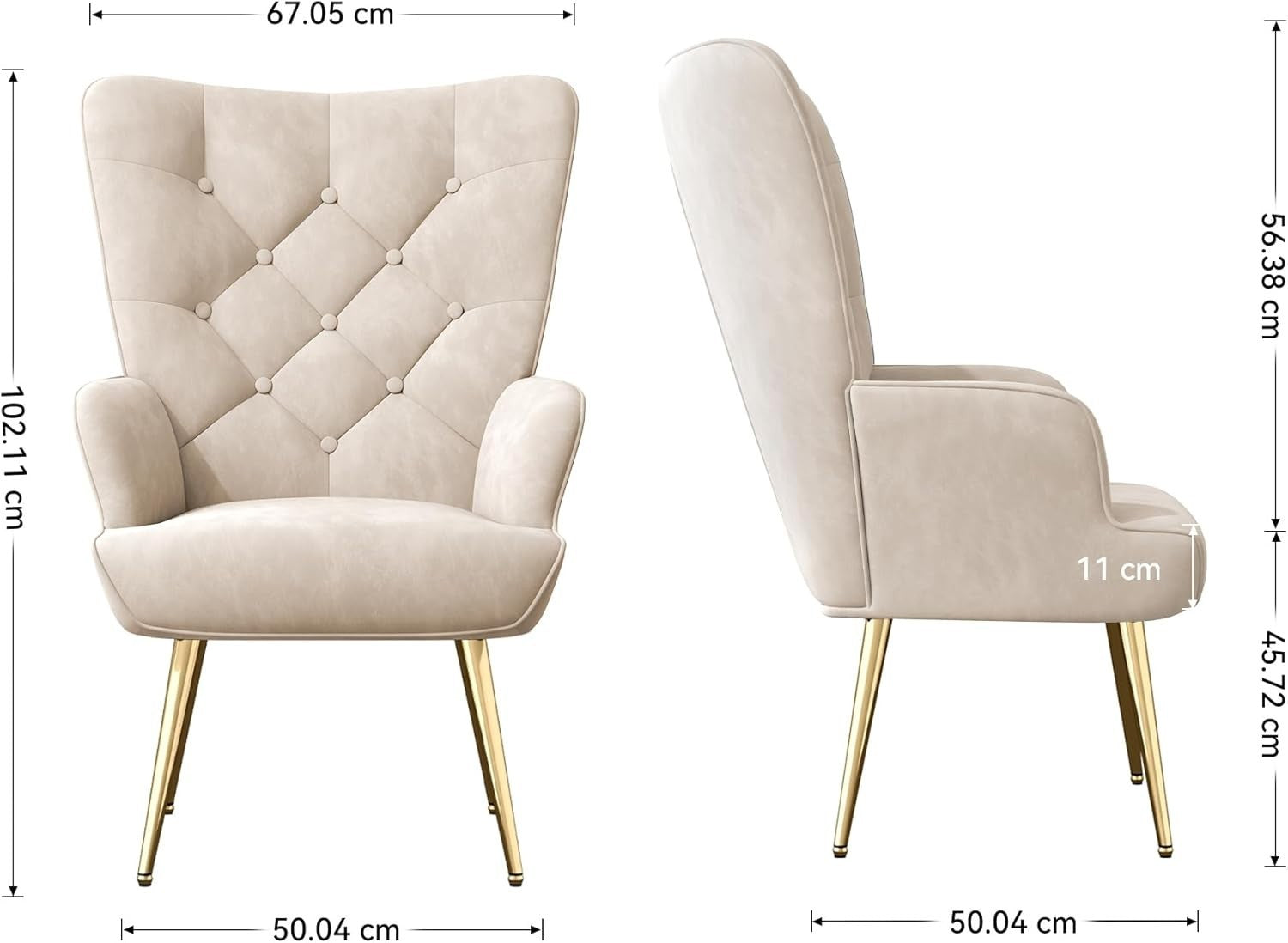 Beige Velvet Wing Back Armchair with Footstool Gold Legs Relaxation Seat