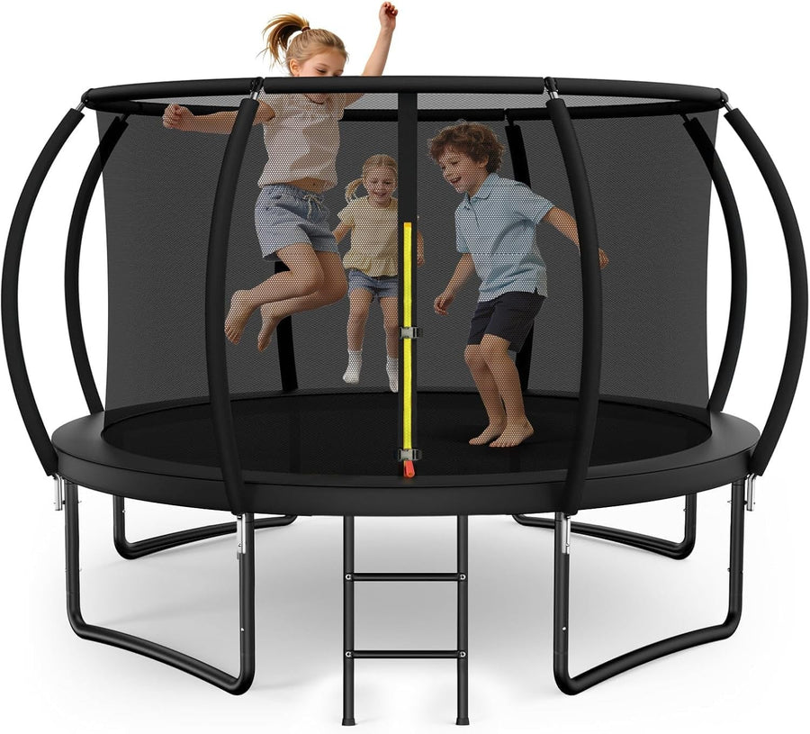 14FT Outdoor Garden Trampoline Safety Net Ladder Pumpkin Frame 150KG