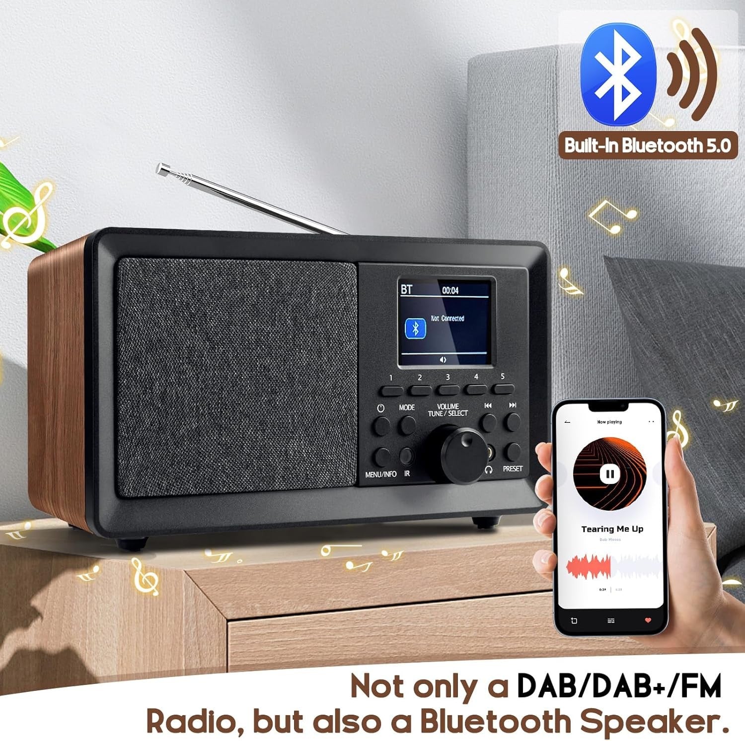 DAB DAB+ FM Digital Radio Bluetooth Alarm Clock Retro Speaker
