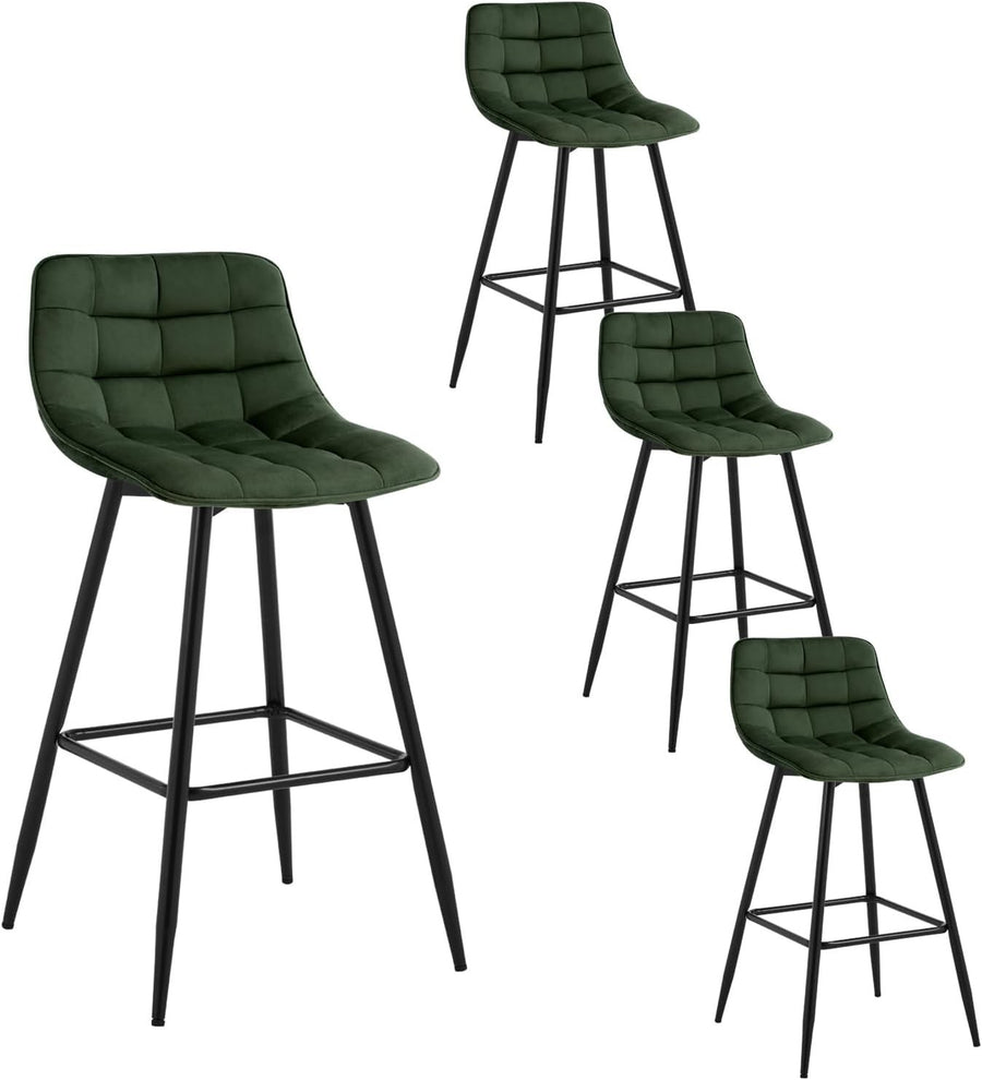 Set of 4 Brown Faux Leather Bar Stools L-Shaped Seat with Footrest 88cm
