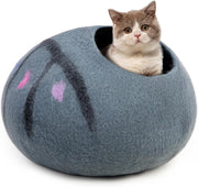 Wool Cat Cave Bed Handmade Merino Felt Cat House Indoor Kitten Hideaway