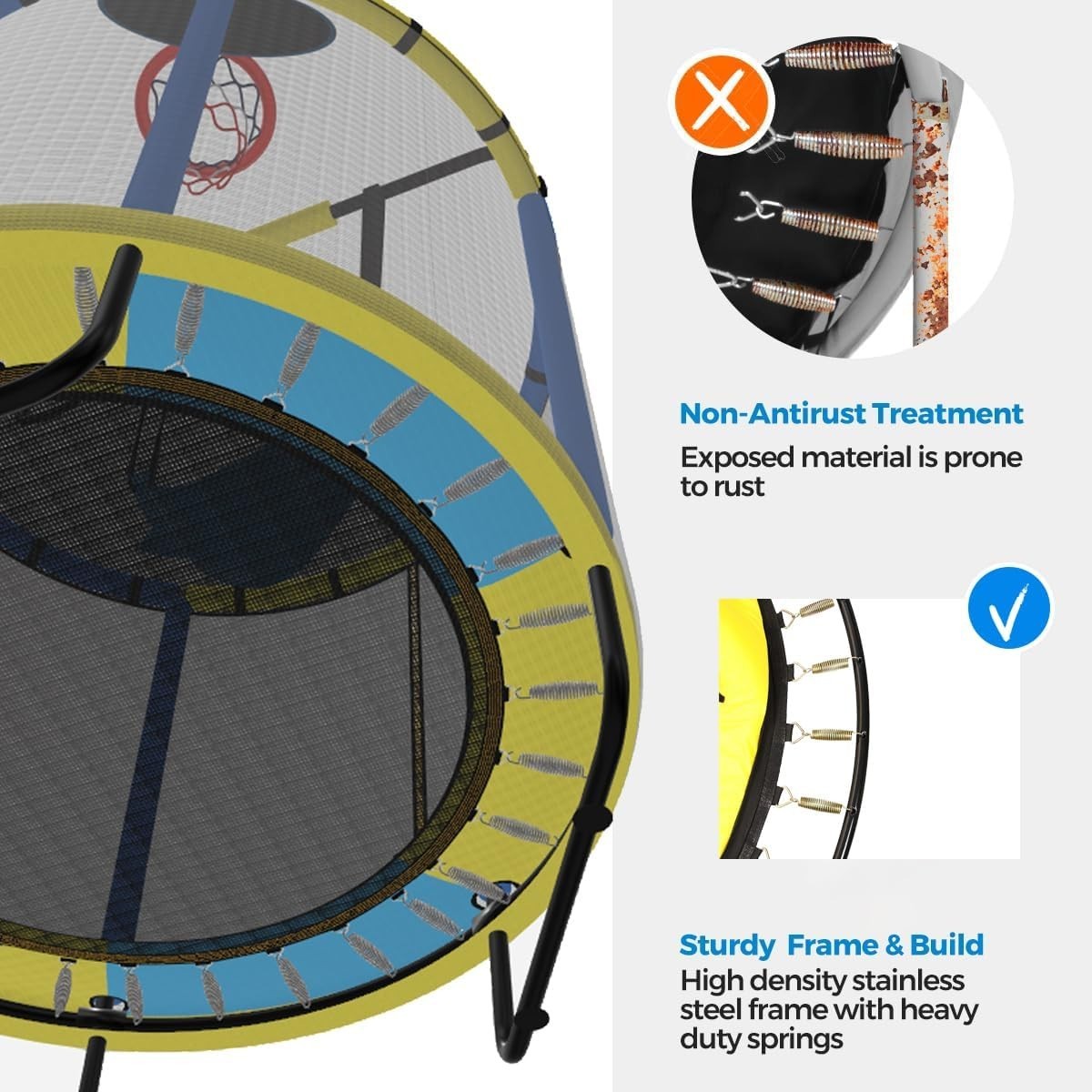 Kids Indoor Outdoor Trampoline with Swings Gym Bars Basketball Hoop