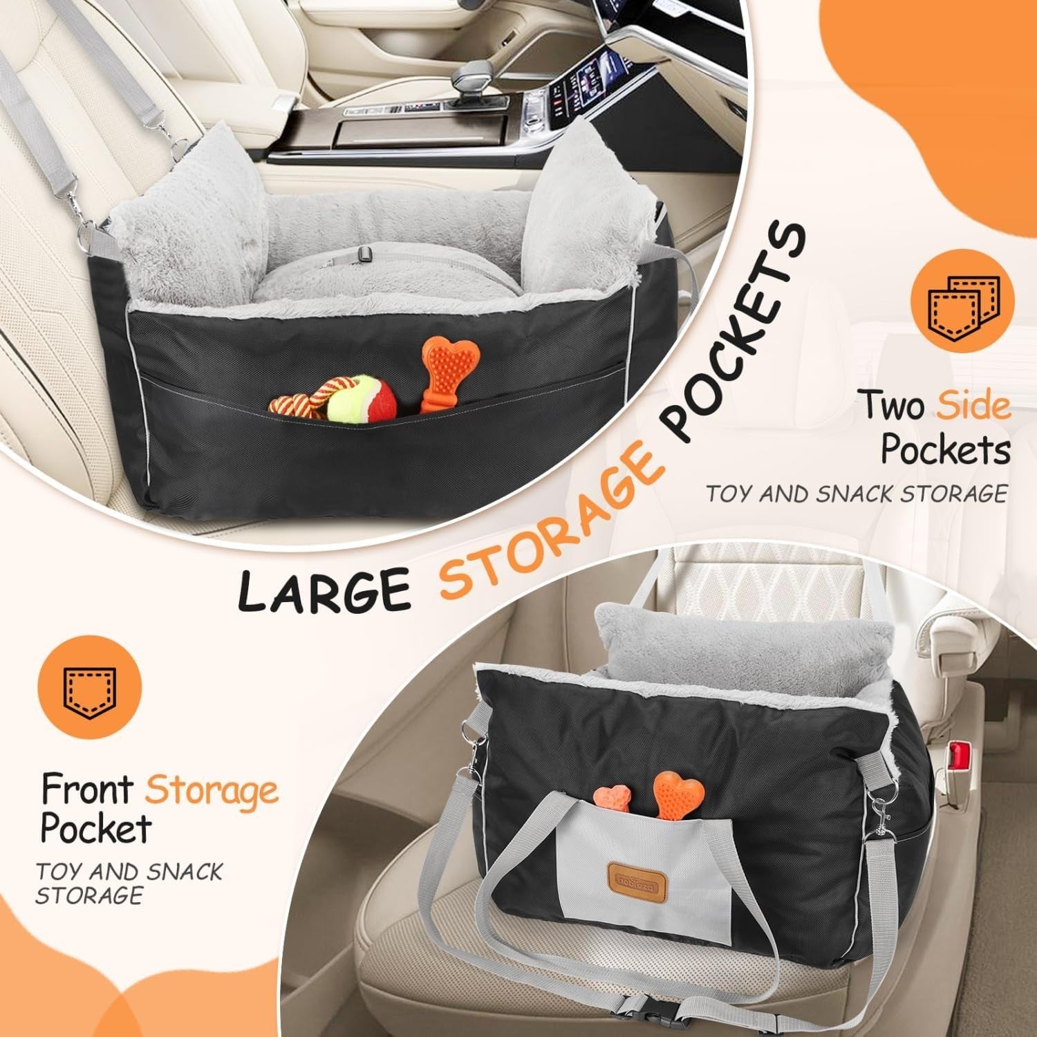 Waterproof Dog Booster Car Seat Plush Travel Bed w Safety Leash