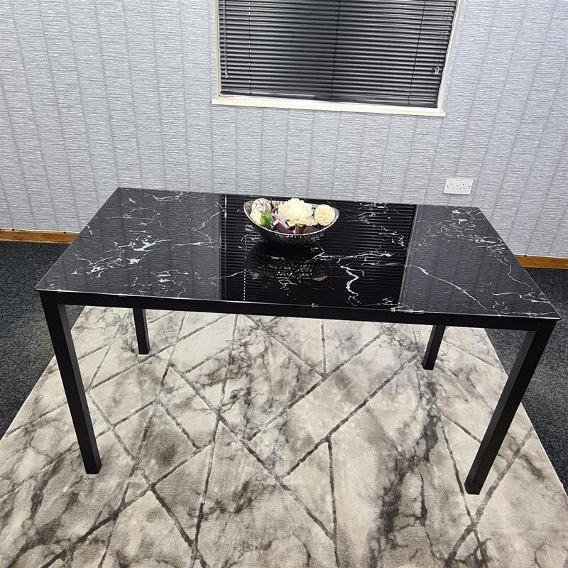 Black Glass Dining Table for 4 Modern Rectangular Kitchen Room MDF 120cm