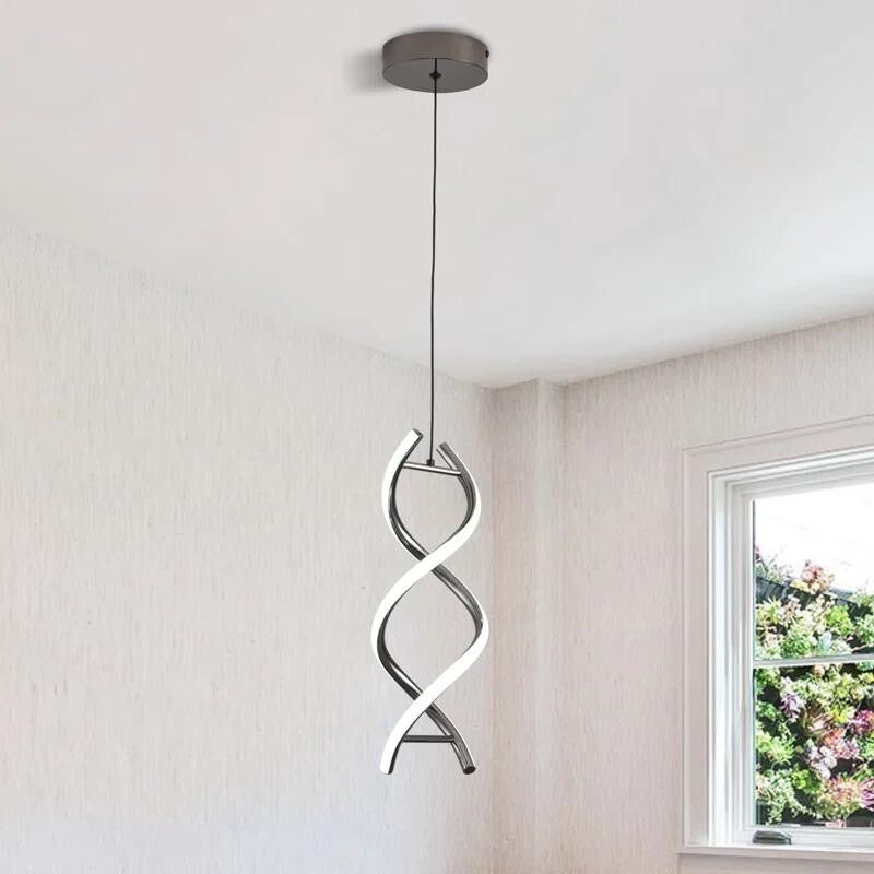 LED Spiral Pendant Light 24W Modern Black Hanging Lamp Adjustable Ceiling