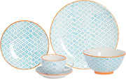 24pc Blue Porcelain Dinner Set Plates Bowls Cups Saucers Service for 6