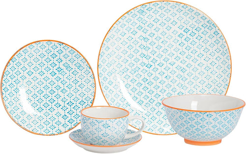 24pc Blue Porcelain Dinner Set Plates Bowls Cups Saucers Service for 6