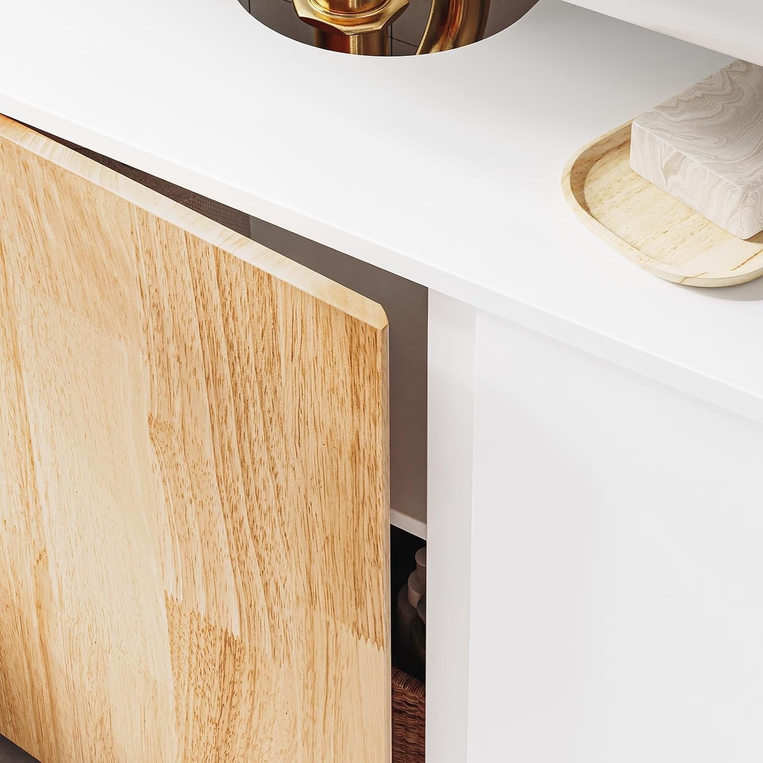 White Under Sink Bathroom Cabinet with Shelves & Cupboard Storage Unit