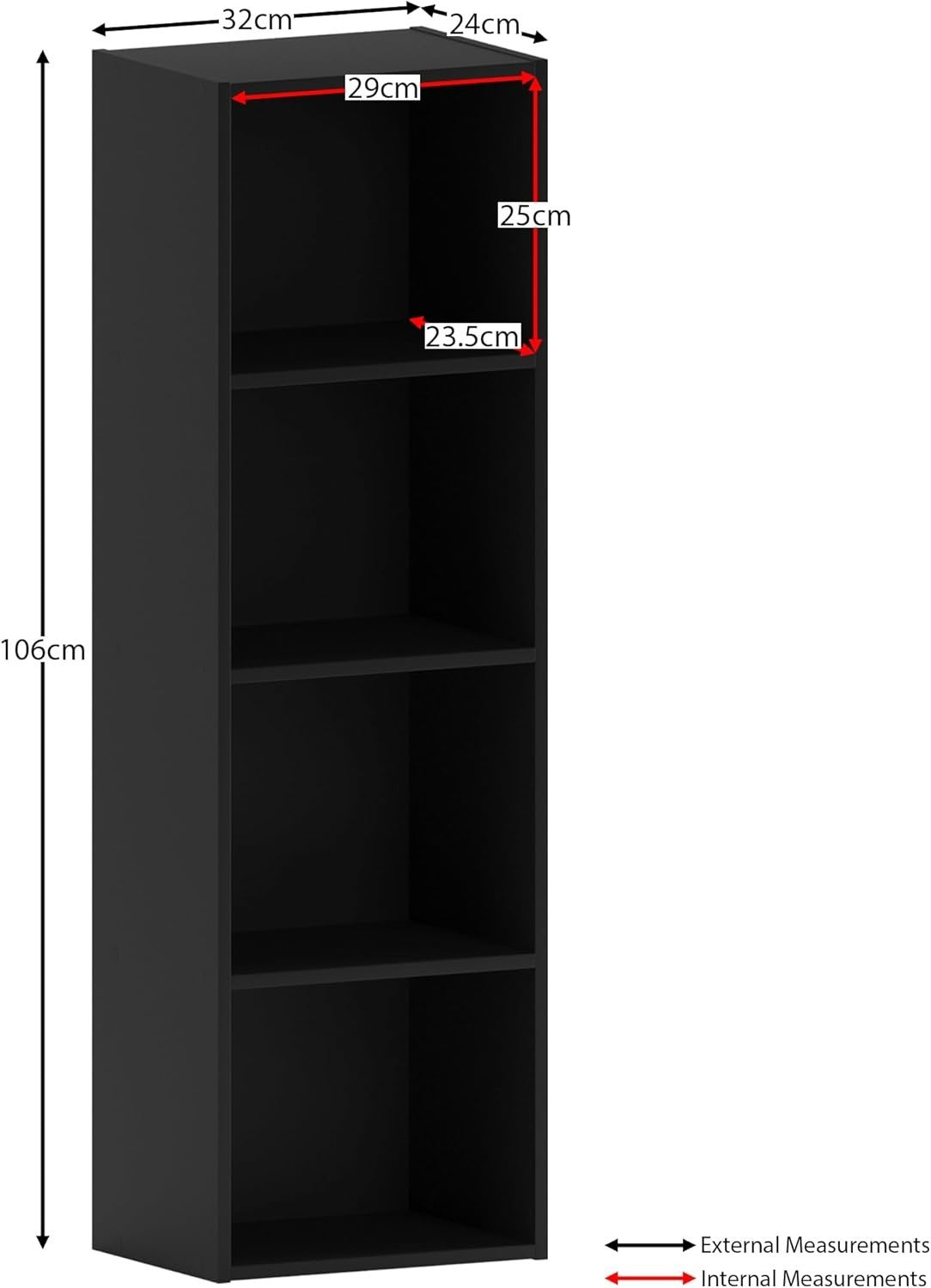 4 Tier Black Wooden Cube Bookcase Small Storage Shelf for Living Room Office