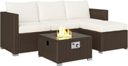 5-Piece Outdoor Rattan Sofa Set with Gas Fire Pit Table & Cushions